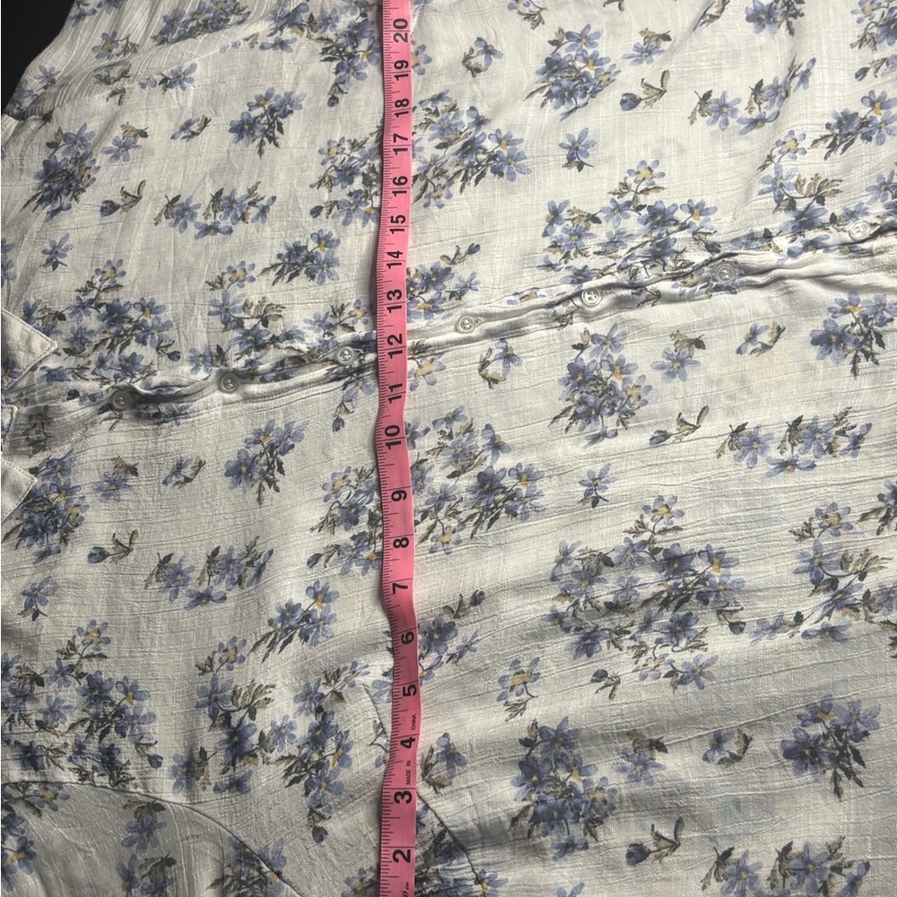 Cottagecore Blue Floral Button Down Blouse - Textured Boho Long Sleeve Shi - Picture 4 of 4